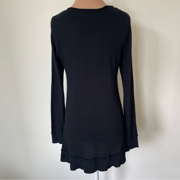 Lauren Moshi Chain Skull Graphic Long Sleeve Black Cotton Modal V-Neck Top Sz S - Picture 3 of 8